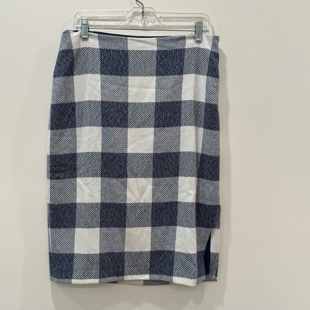 ✅ Banana Republic sz 8 Checkered buffalo plaid blue white Pencil Skirt lined